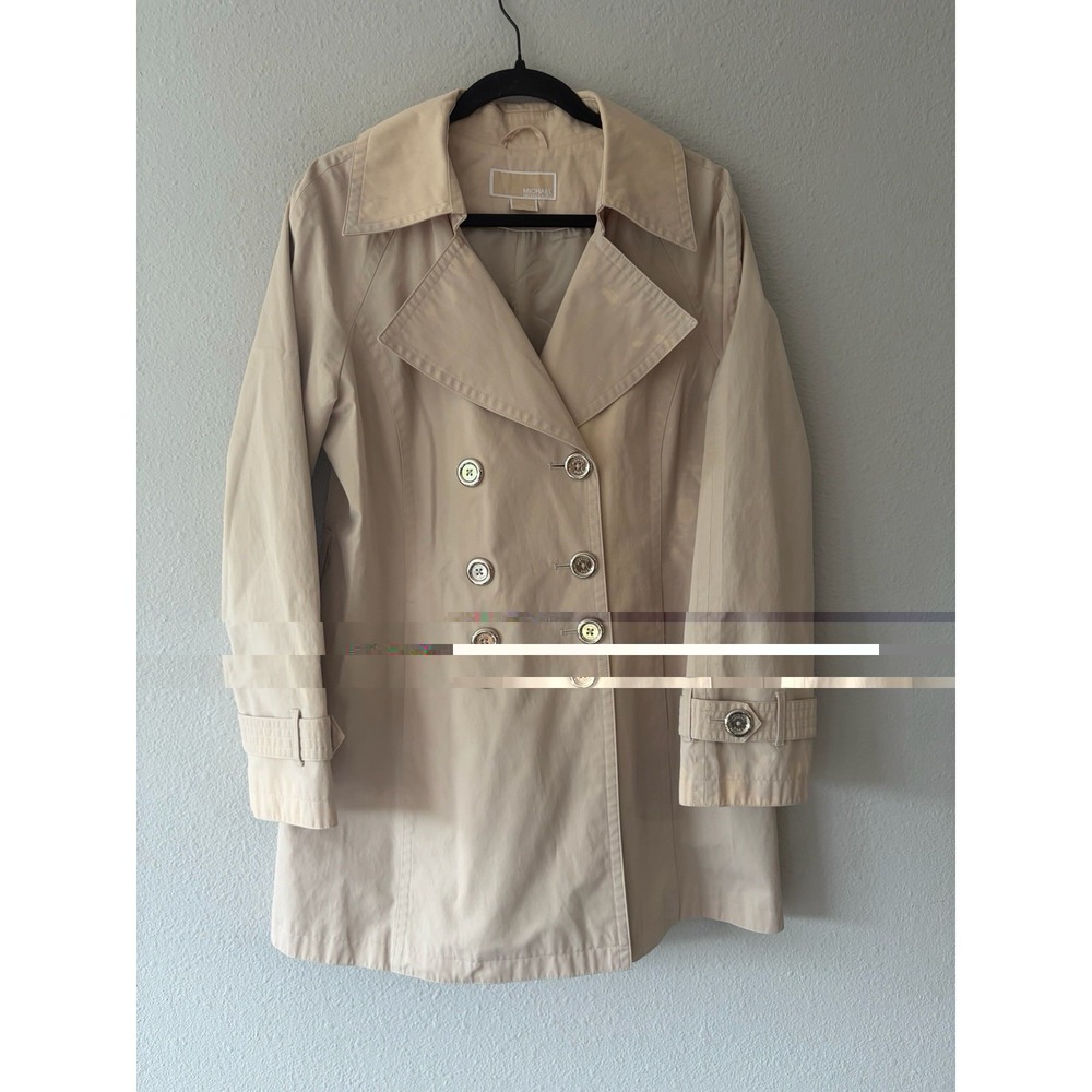 Michael Kors Womens Beige Trench Coat Mid-Length Button Front WPL 7888 Size L
